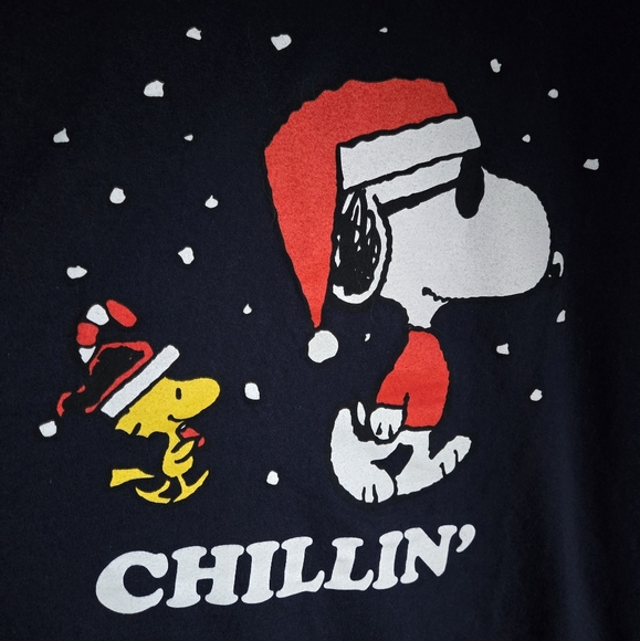 PEANUTS Snoopy's Chillin' Christmas Navy Graphic T-Shirt - Picture 5 of 6